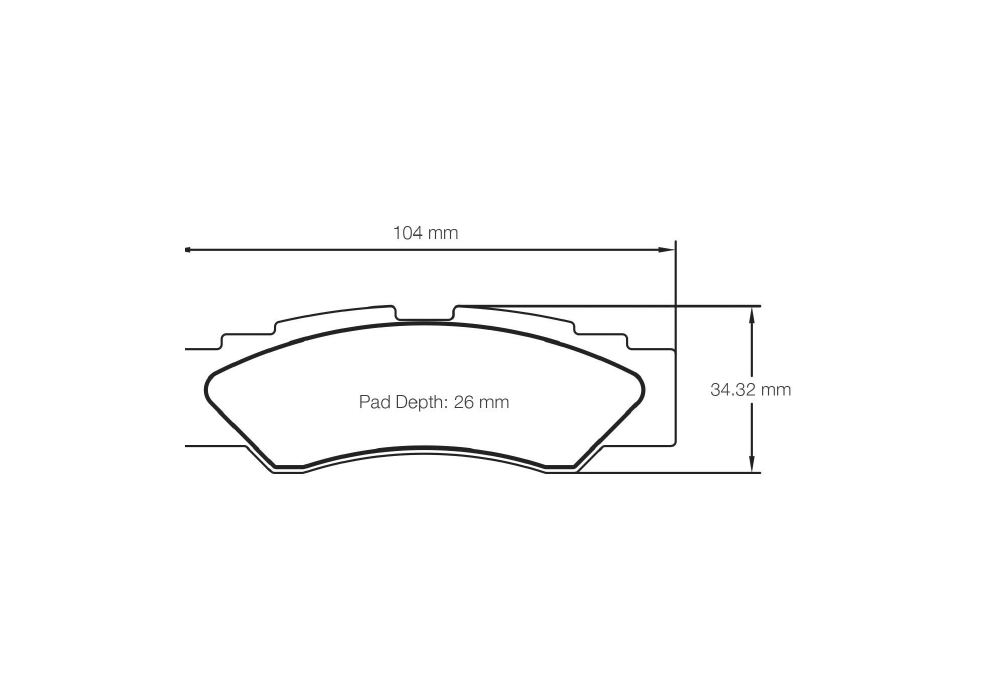 Pagid Racing Brake Pads – Shape 6004 (UT 1, UT 2) - pad shape drawing